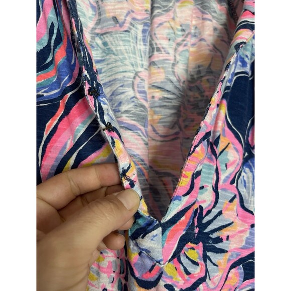 Lilly Pulitzer Womens XXS Blue Pink Romper Elastic Waist Bell Short Sleeve VNeck - Picture 4 of 11